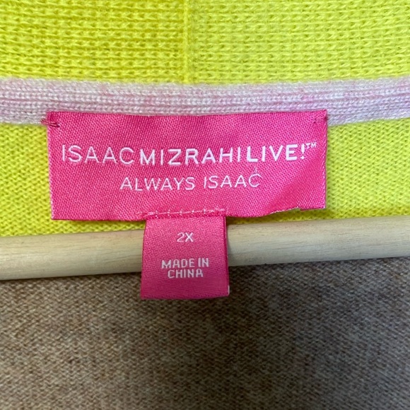 Isaac Mizrahi 100% Cashmere Yellow and Tan Striped Maxi Long Cardigan - Picture 2 of 6